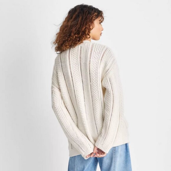 Women's Holiday Embellished Relaxed Cardigan - Future Collective Cream M - Picture 3 of 4